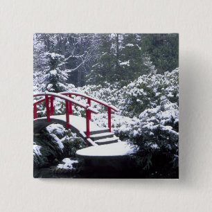 N.A., USA, Washington, Seattle. Moon bridge in 15 Cm Square Badge
