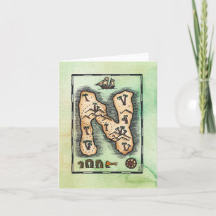 "N" Alphabet Treasure Island Greeting Card