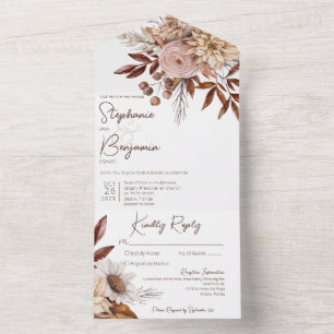 N. Barre - Rustic Boho Blush Neutrals Floral White All In One Invitation