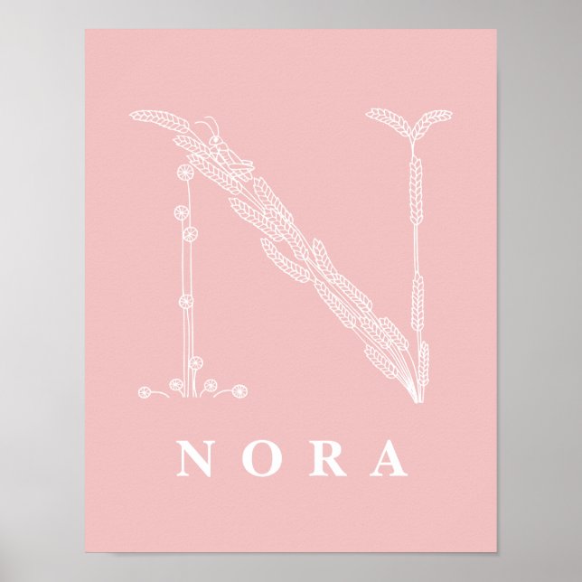 N Botanical Floral Monogram Custom Nursery Poster (Front)