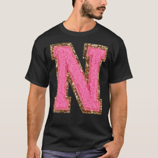 N - Bubblegum Glitter Varsity Letter Patches Stick T-Shirt