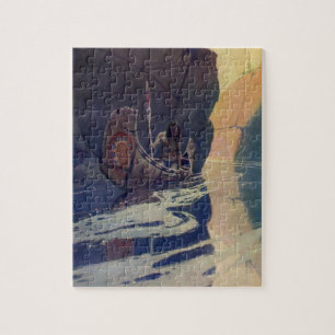 N. C. Wyeth Indian Canoe Paddling Illustration Art Jigsaw Puzzle