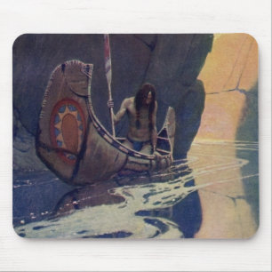 N. C. Wyeth Indian Canoe Paddling Illustration Art Mouse Mat