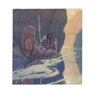 N. C. Wyeth Indian Canoe Paddling Illustration Art Notepad