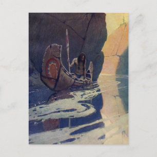 N. C. Wyeth Indian Canoe Paddling Illustration Art Postcard