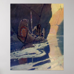 N. C. Wyeth Indian Canoe Paddling Illustration Art Poster