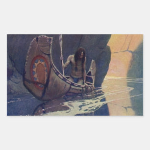 N. C. Wyeth Indian Canoe Paddling Illustration Art Rectangular Sticker