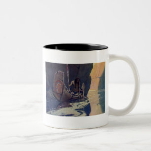 N. C. Wyeth Indian Canoe Paddling Illustration Art Two-Tone Coffee Mug