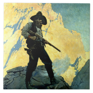 N C Wyeth Western Painting “Last Stand” Tile