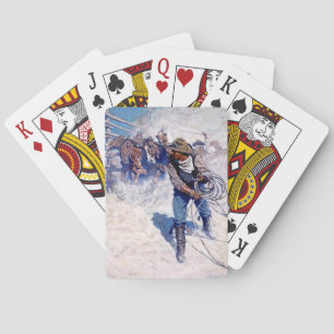 N C Wyeth Western Painting “Roping Wild Horses” Playing Cards
