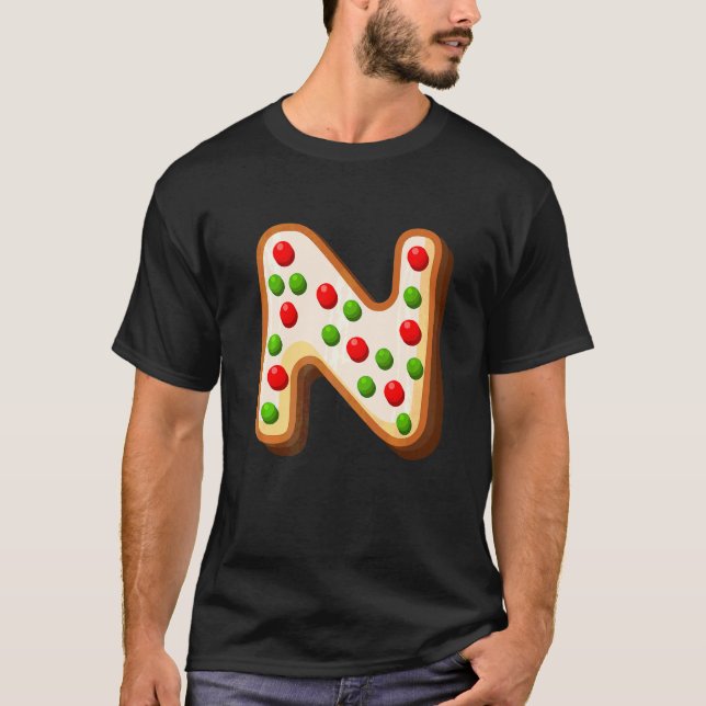 N Cutest Capital Christmas Cookie Alphabet Letter  T-Shirt (Front)
