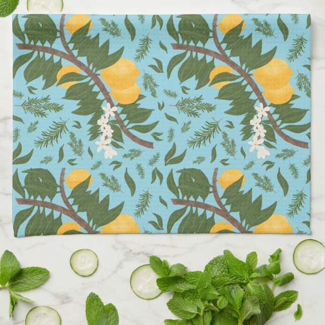 n-Drenched Lemons Sky Blue | Tea Towel (Folded)