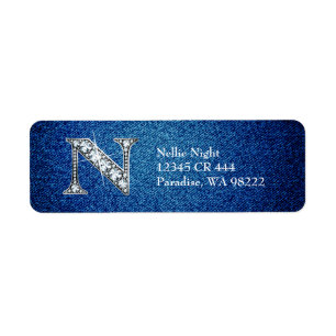 N Faux Diamond on Denim Return Address Label