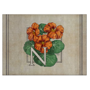 N for Nasturiums Flower Alphabet Monogram Cutting Board
