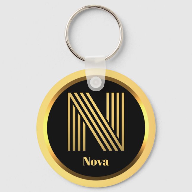 N Gold Monogrammed Letter Personalised Keychain (Front)