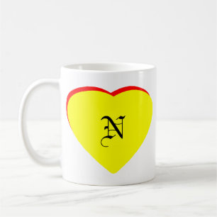 "N" Heart Yellow Red Wedding Invitation The MUSEUM Coffee Mug