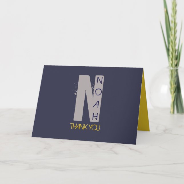 N Initial Collection Bar Mitzvah Thank You Card (Front)