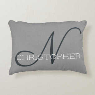 N Initial Personalised Name Black White Grey Decorative Cushion