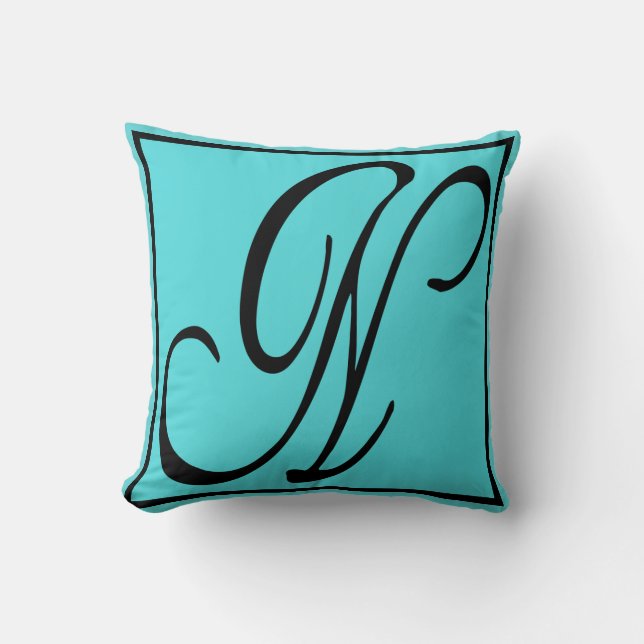 N INITIAL PILLOW - Letter N on Aqua Background (Front)