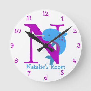 N is for Narwhal and Natalie-Child's Bedroom Round Clock
