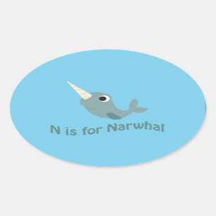 N is for Narwhal Oval Sticker