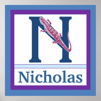 N is for Newt and Boy Name Wall Art for Kids