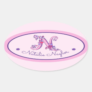 N letter monogram custom name id pink stickers