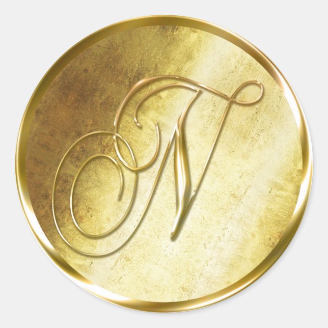 N Monogram Faux Gold Envelope Seal Stickers (Front)