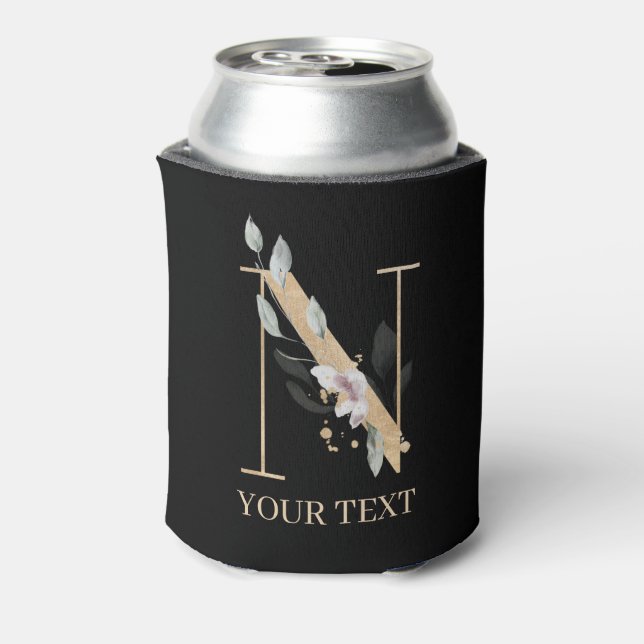 N Monogram Floral Personalised Can Cooler (Can Back)