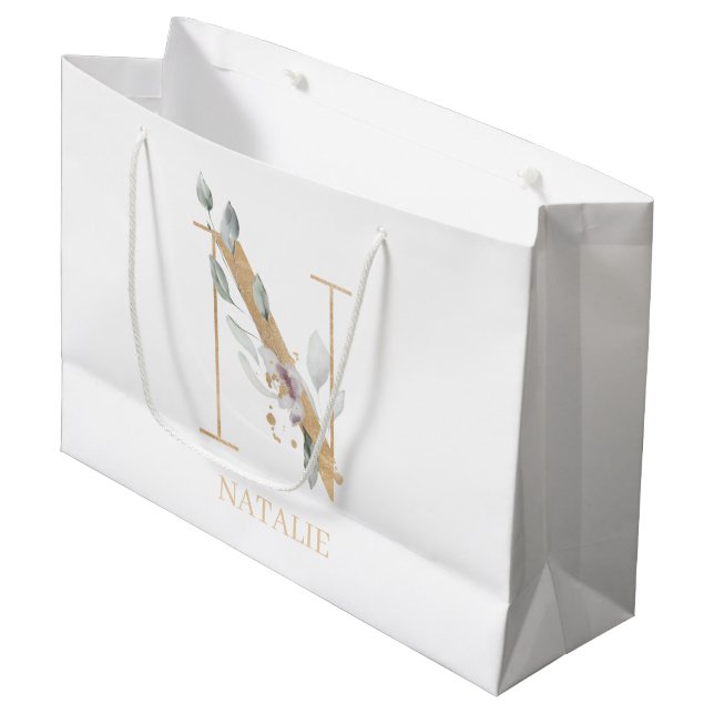 N Monogram Floral Personalised Large Gift Bag (Front Angled)