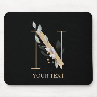 N Monogram Floral Personalised Mouse Mat
