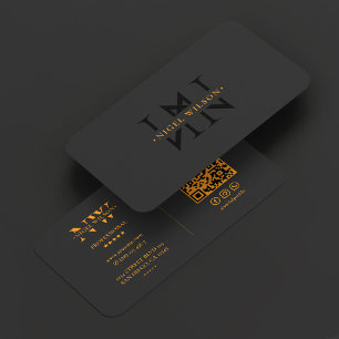 N Monogram Logo Black Orange Modern Business Card