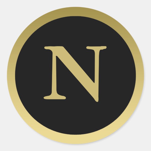N :: Monogram N Elegant Gold and Black Sticker (Front)