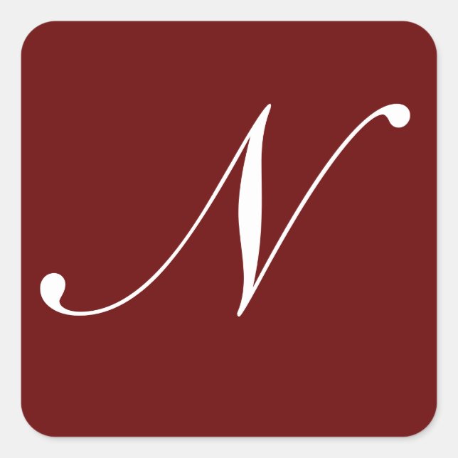N Monogram White on Dark Red Square Sticker (Front)