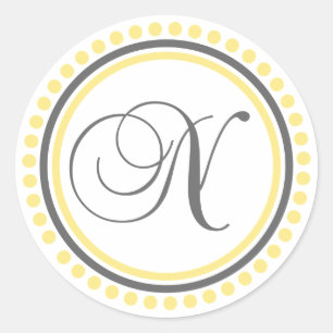 N Monogram (Yellow / Grey Dot Circle) Classic Round Sticker