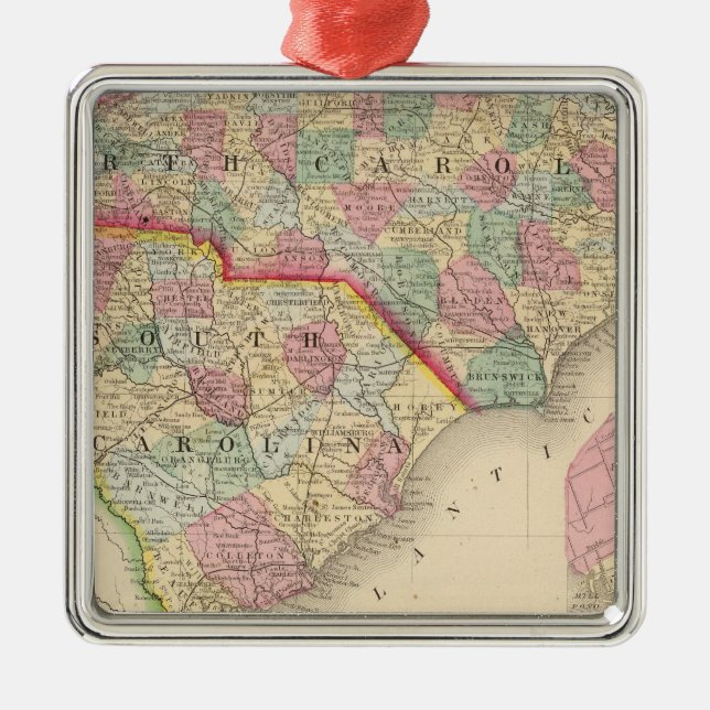 N & S Carolina Map by Mitchell Metal Tree Decoration (Front)