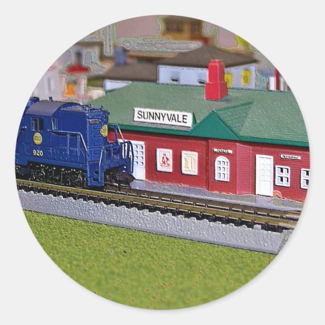 N Scale Model Train Village Classic Round Sticker (Front)