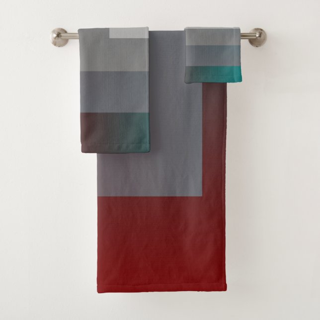 N - teal grey burgundy bath towel set (Insitu)