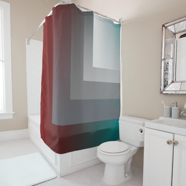 N - teal grey burgundy shower curtain (In Situ)