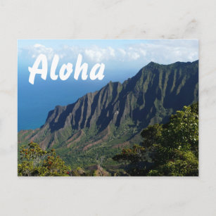 Na Pali Coast, Hawaii Aloha text postcard