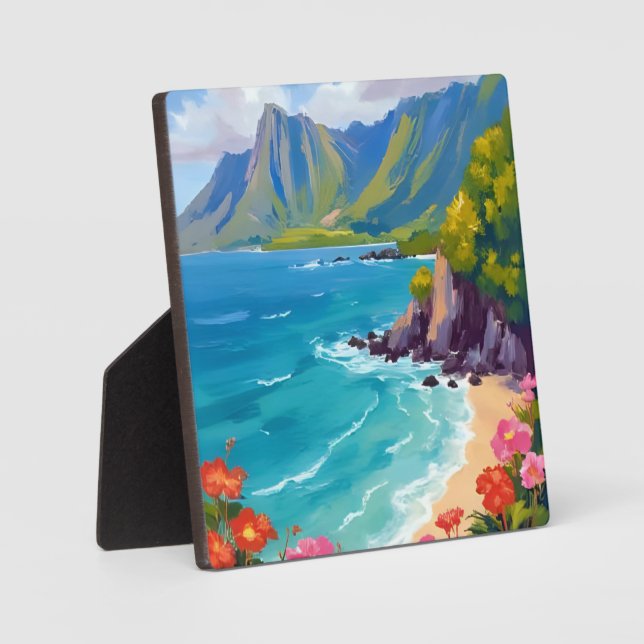 Na Pali Coast Kauai Hawaii Coastline Painting Art Plaque (Front)