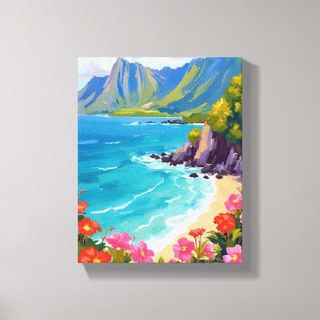 Na Pali Coast Kauai Hawaii Coastline Painting Canvas Print (Front)