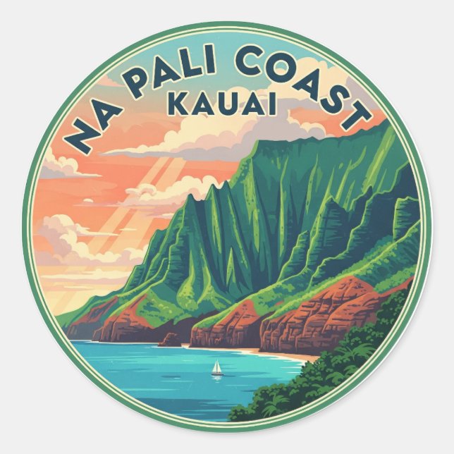 Nā Pali Coast Kauai Hawaii Travel Classic Round Sticker (Front)