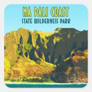 Na Pali Coast State Wilderness Park Hawaii Vintage Square Sticker