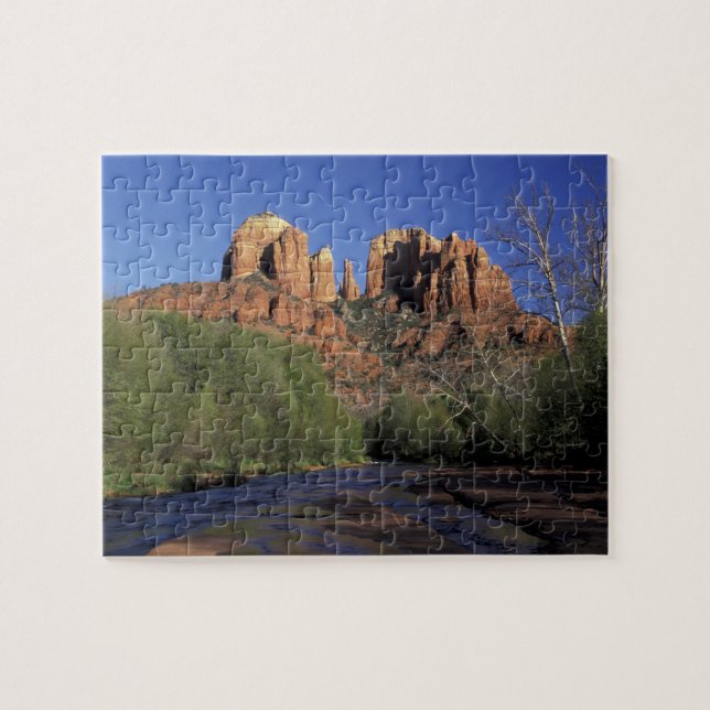 NA, USA, Arizona, Sedona. Cathedral Rock and Oak Jigsaw Puzzle (Horizontal)