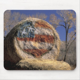 NA, USA, Colorado, Gunnison. Patriotic hay roll Mouse Mat