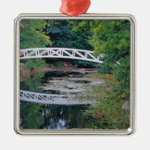 NA, USA, Maine. Bridge over pond in Somesville. Metal Tree Decoration
