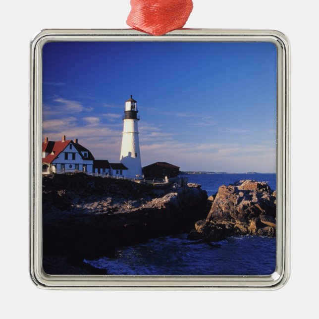 NA, USA, Maine. Portland Head lighthouse. Metal Tree Decoration (Front)