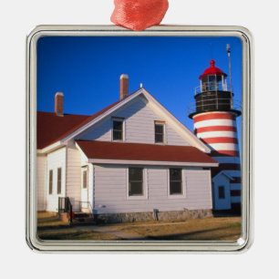 NA, USA, Maine. West Quoddy lighthouse near Metal Tree Decoration