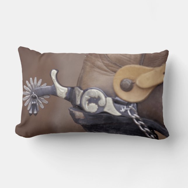 NA, USA, Texas, Lubbock Cowboy boot and spur Lumbar Cushion (Front)